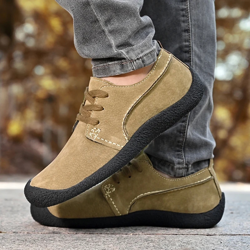 Breathable Outdoor Shoes Men Sneakers Spring Casual Men Shoes Suede Leather Shoe Anti-skid Walking Shoe Hot Sale Footwear