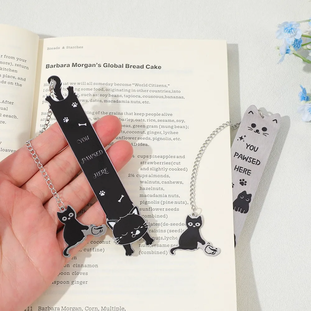 Segnalibri in metallo con gatto carino con catena, segnapagina con citazione "You Pawsed Here", cancelleria felina stravagante per gli amanti dei libri e dei gatti
