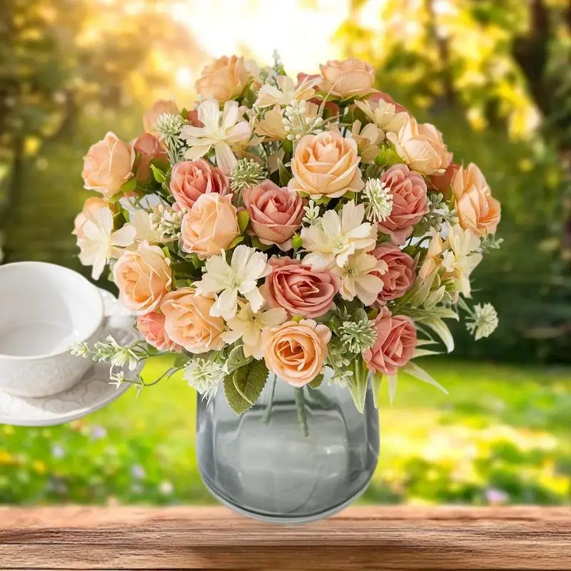 1PC Silk Roses and Hydrangeas Artificial Bridal Bouquet for Home and Wedding Decor