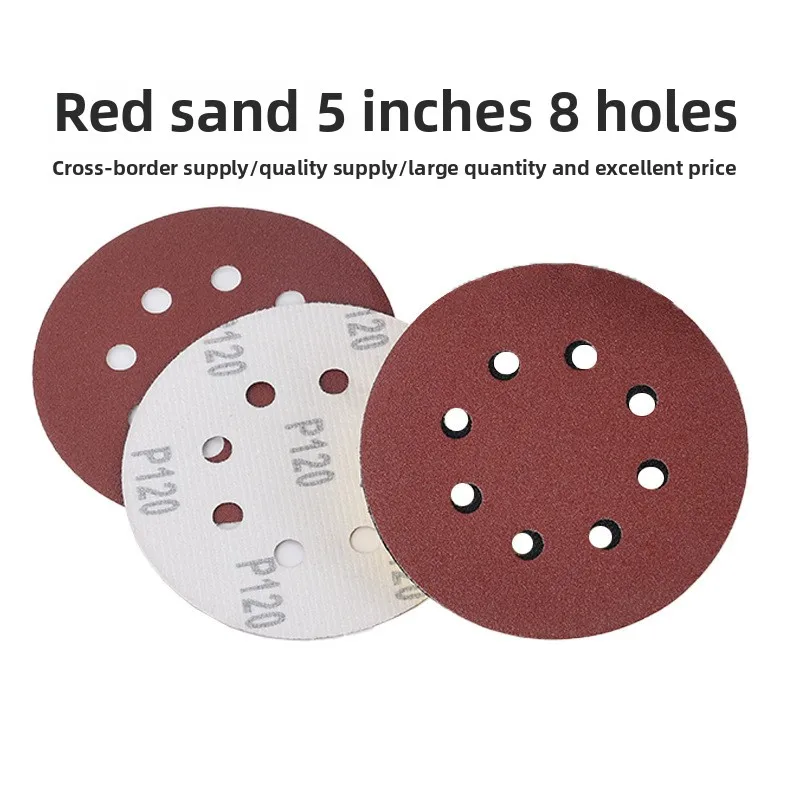 

5-inch 8-hole Flannel-backed Red-grit Sandpaper for Metal Rust Removal Putty and Gray Grinding Discs