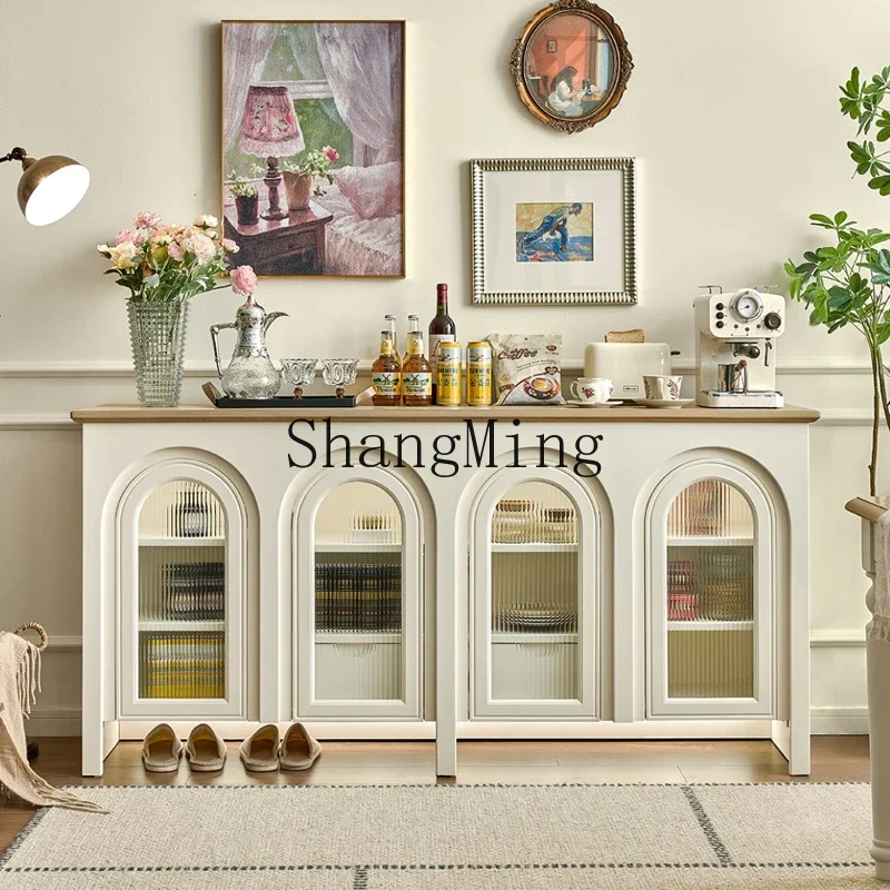 

ZYY retro solid wood dining side cabinet villa cream style simple arch against the wall locker