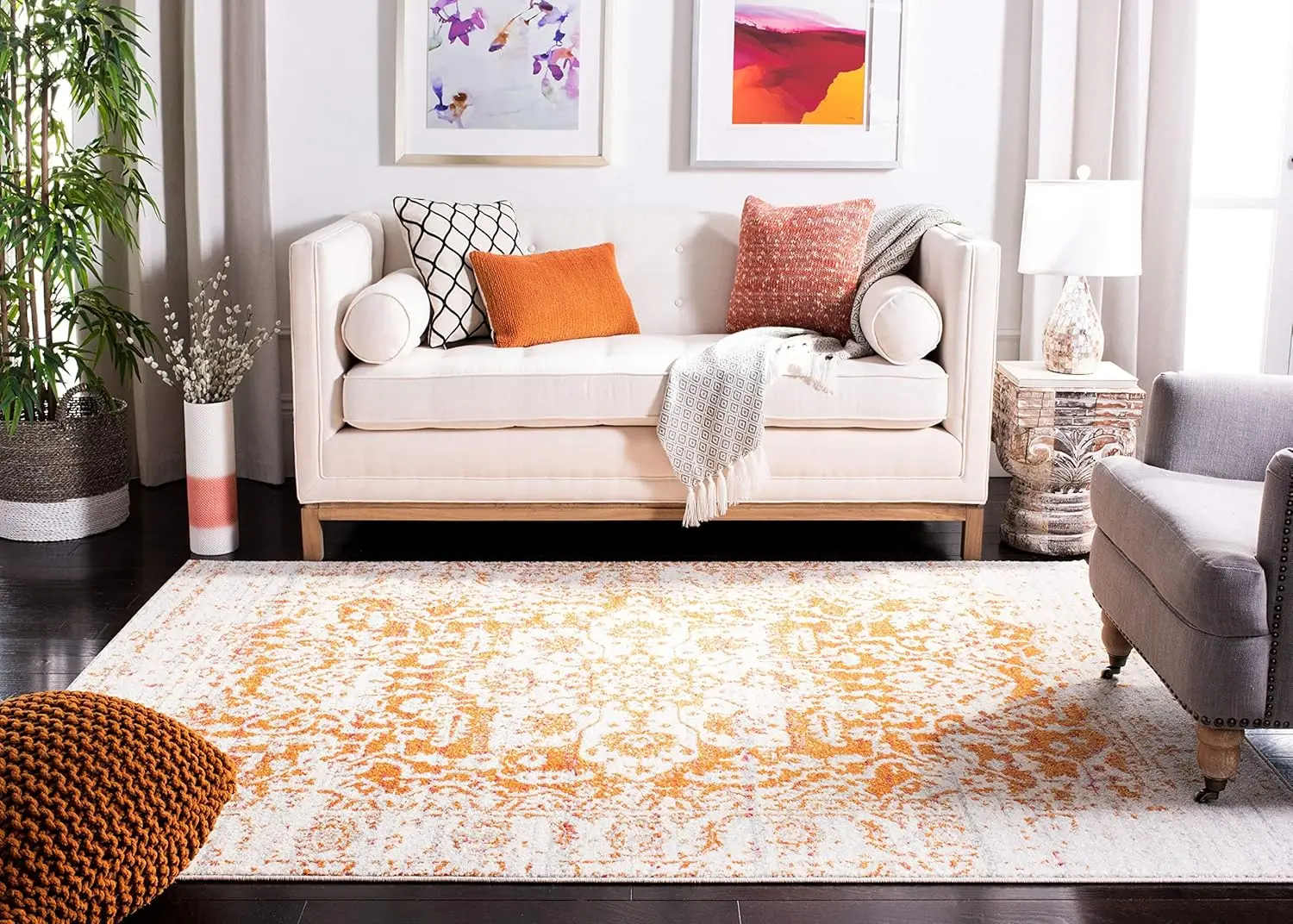 

10' x 14', Orange & Ivory, Snowflake Medallion Distressed Design rugs living room alfombra naruto