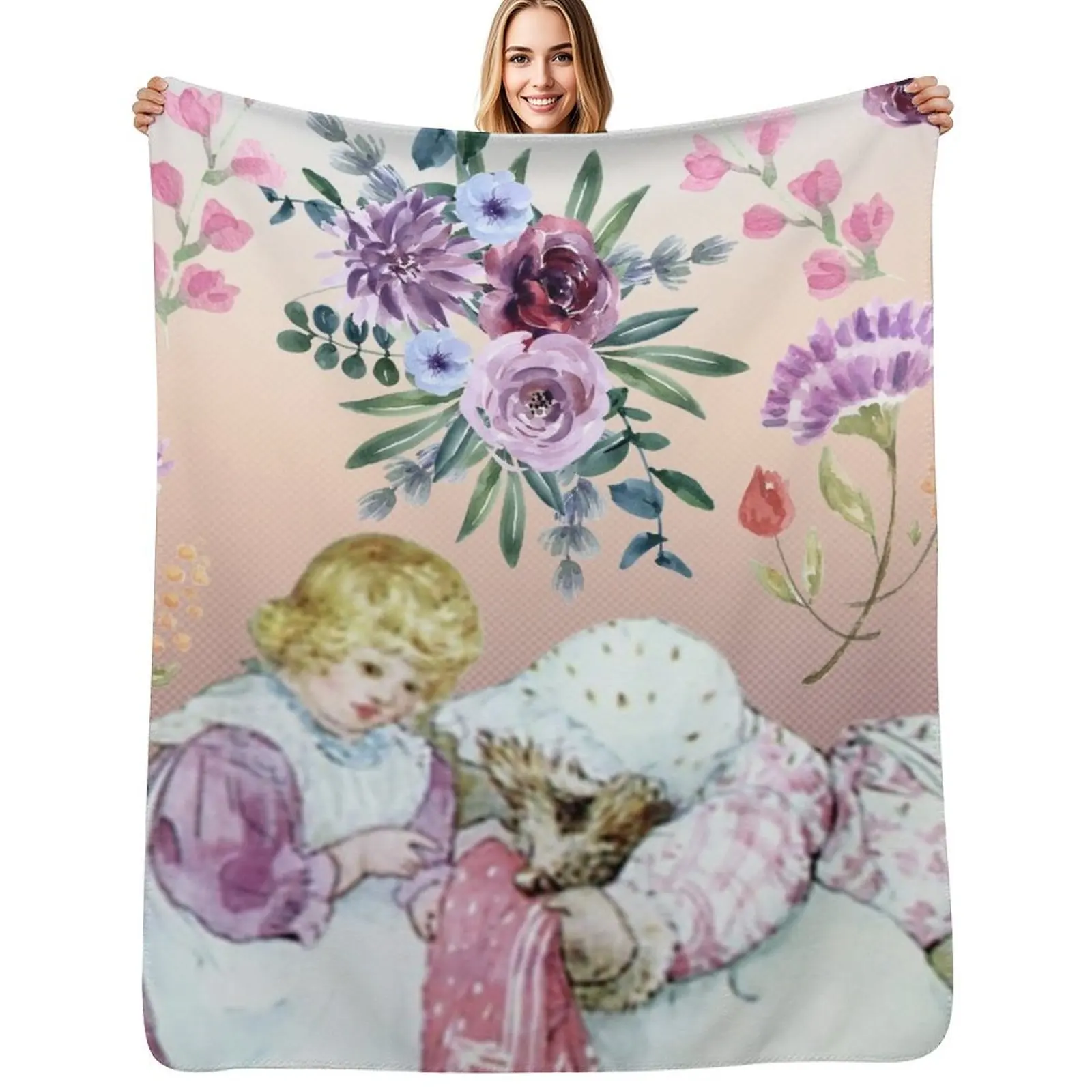 

Mrs. Tiggy Wink and watercolor flowers Throw Blanket Stylish Couch Blanket for Home Living Room