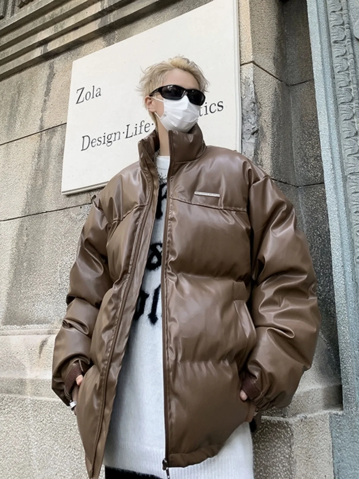 

Коричневая зимняя куртка из искусственной кожи для мужчин, утепленная, в уличном стиле, повседневная, свободного кроя, модная брендовая куртка с хлопковым наполнителем