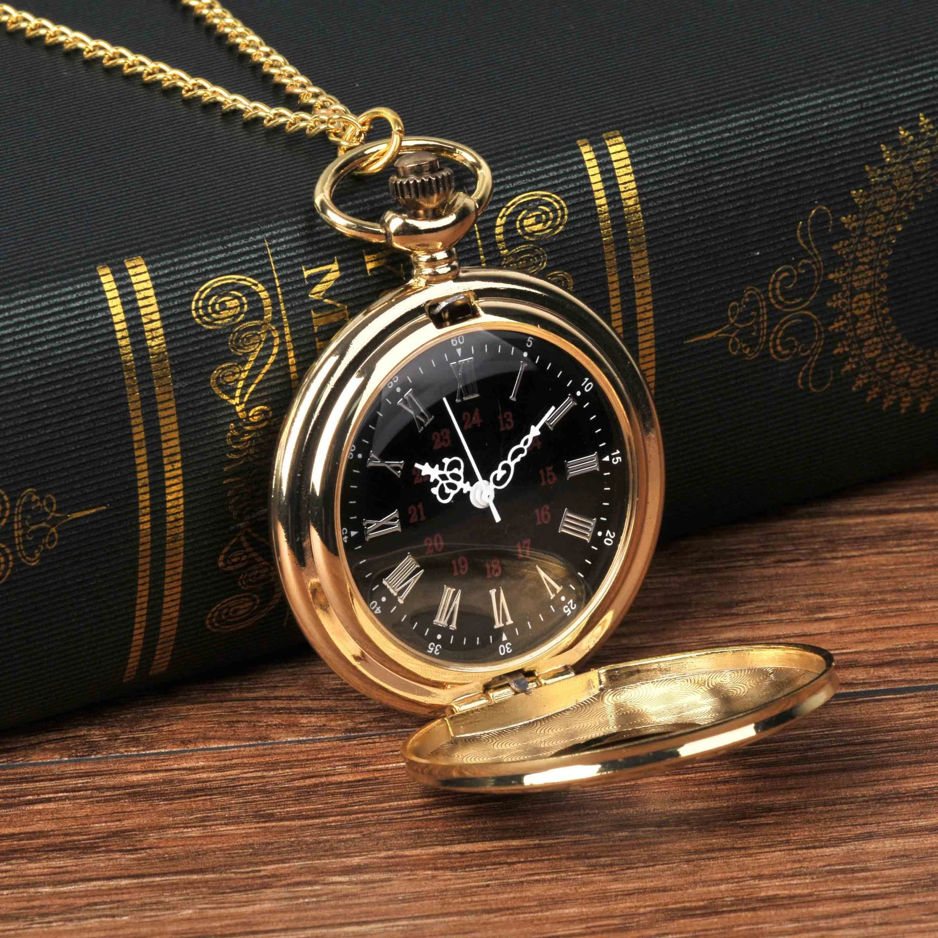 Reloj de bolsillo de cuarzo dorado Vintage para hombre y mujer, collar de Número Romano, reloj de cadena, envío directo