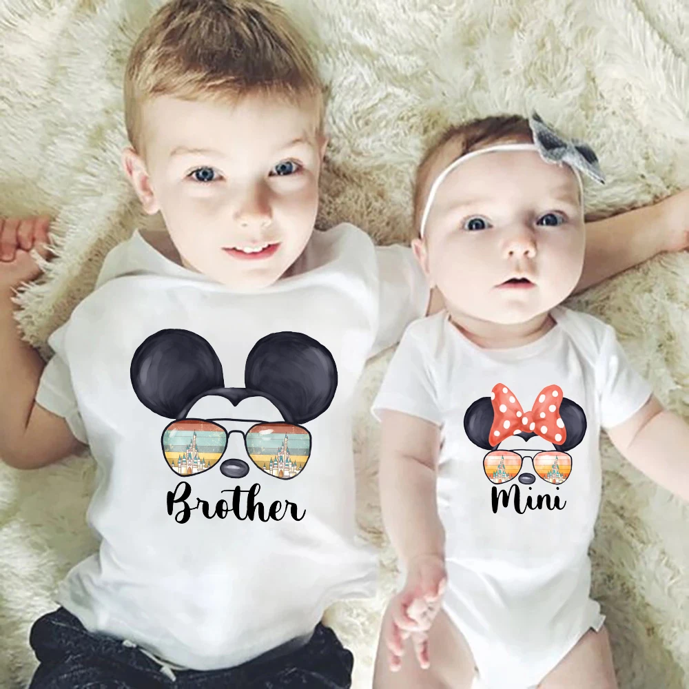 Daddy Mommy Mini Family Matching Outfits Father Mother Kids Tshirt Baby Bodysuit Family Look Mickey Minnie Mouse Top Tee Clothes