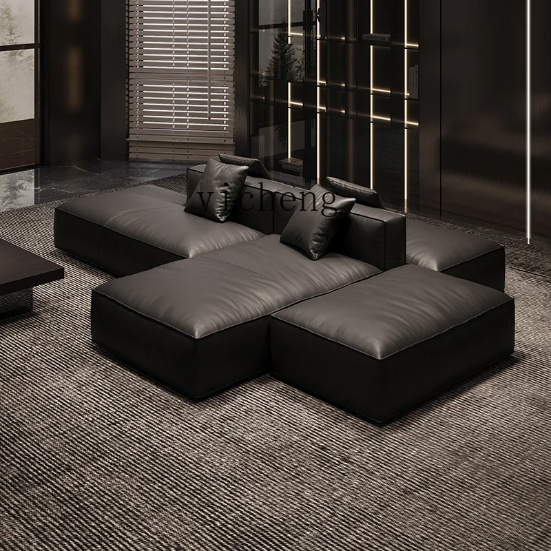 XL leather sofa custom double-sided back-to-back villa Italian minimalist tofu blocks