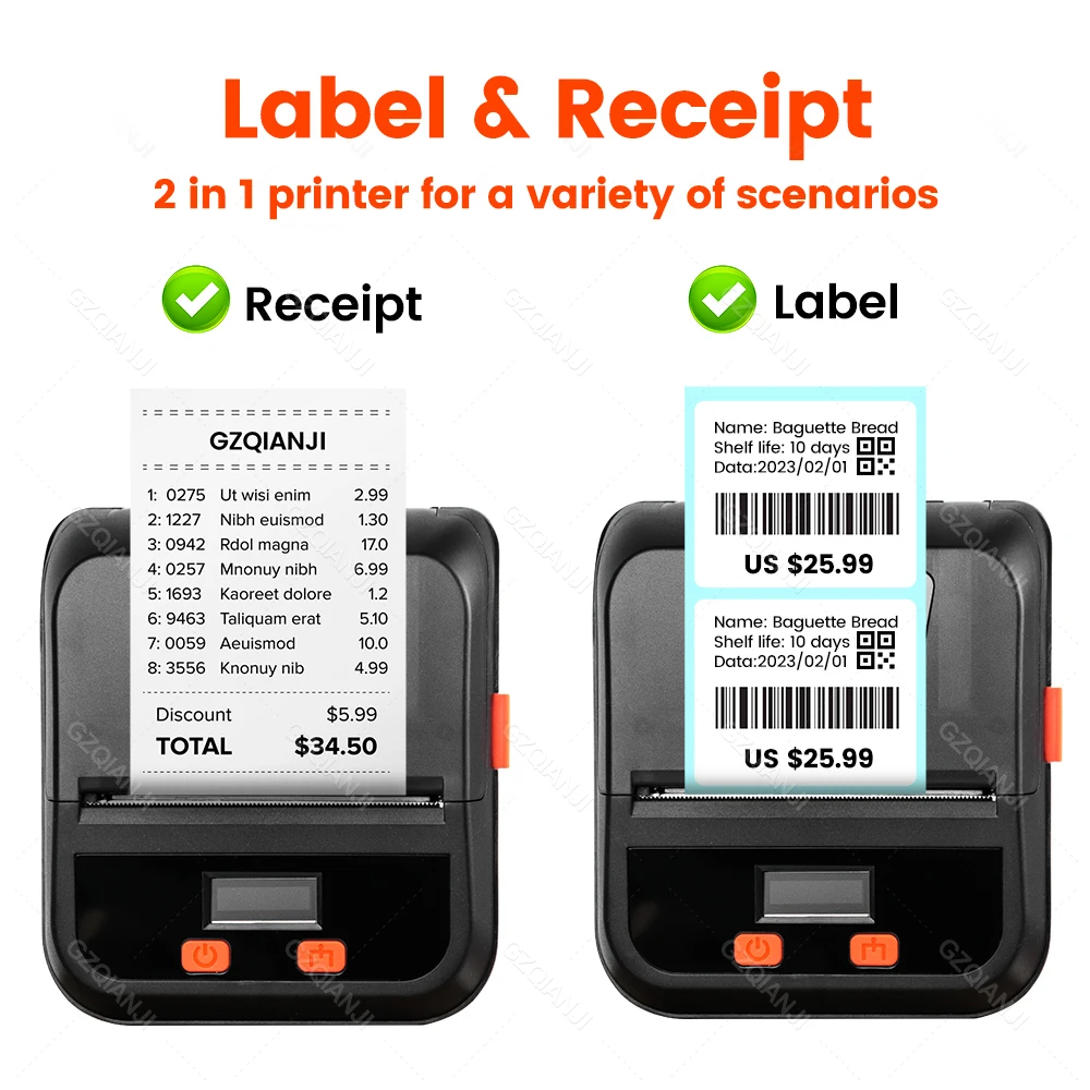 80mm Bluetooth Mini Thermal Receipt Label Printer USB 3\