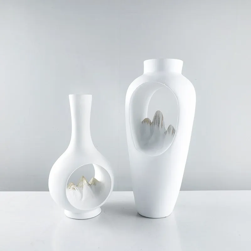 Nordic Style Resin Vase Flower Hydroponic Modern Grand Vase Luxury Design White Jarrones Decorativos Aesthetic Room Decor FYVS