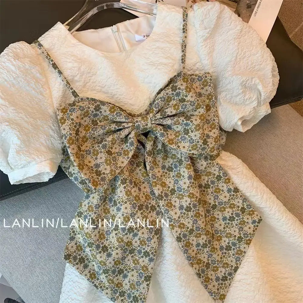 Girls' Summer New Small Fragrant Style Dress With French Style Socialite Temperament Floral Skirt And Vest