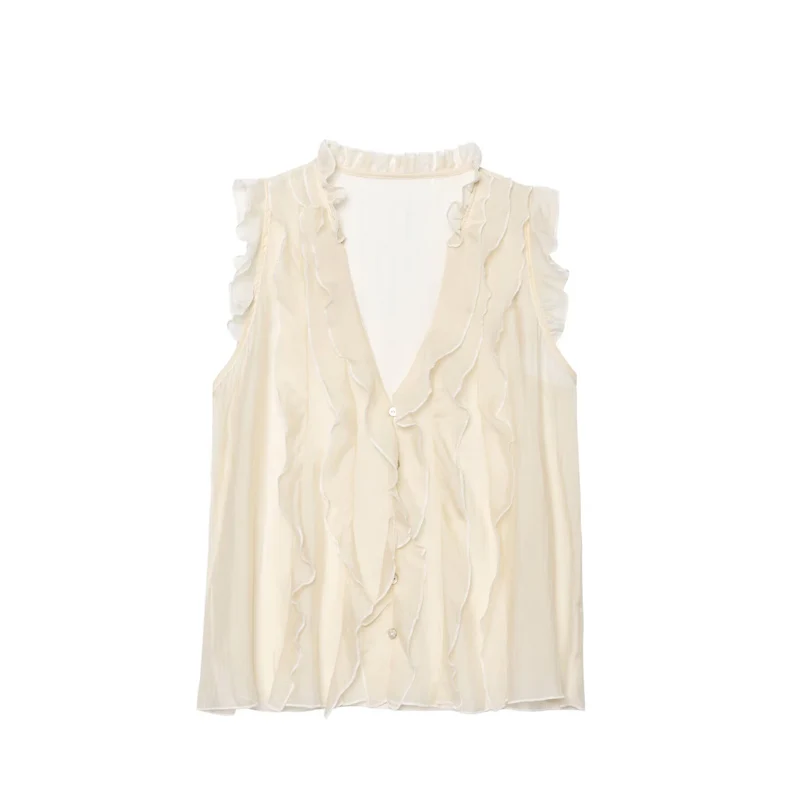 

ZBZR Spring New Women's Faionable Layered Decorative Drapey Top V-ne Svel Loose Fit Polyester Casual irt