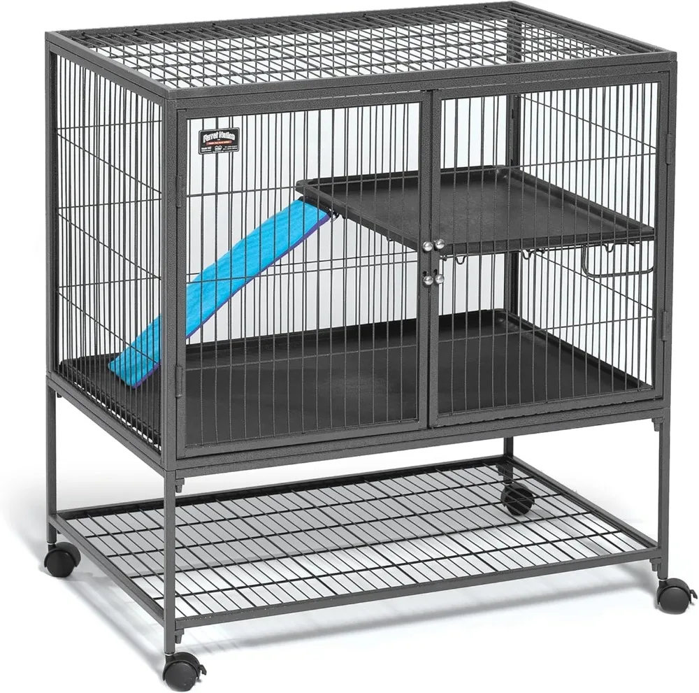 2-Tier Small Animal Cage with Ramp & Cover, Spacious Habitat for Ferrets, Rabbits, Chinchillas