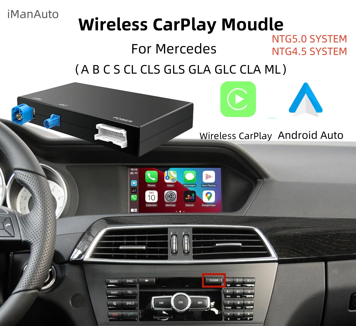 iManAuto Wireless Carplay Android Auto Module For Mercedes NTG4.5 NTG5.0 W176 W205 A B C CL GLS GLA GLC CLA Car Play adapter