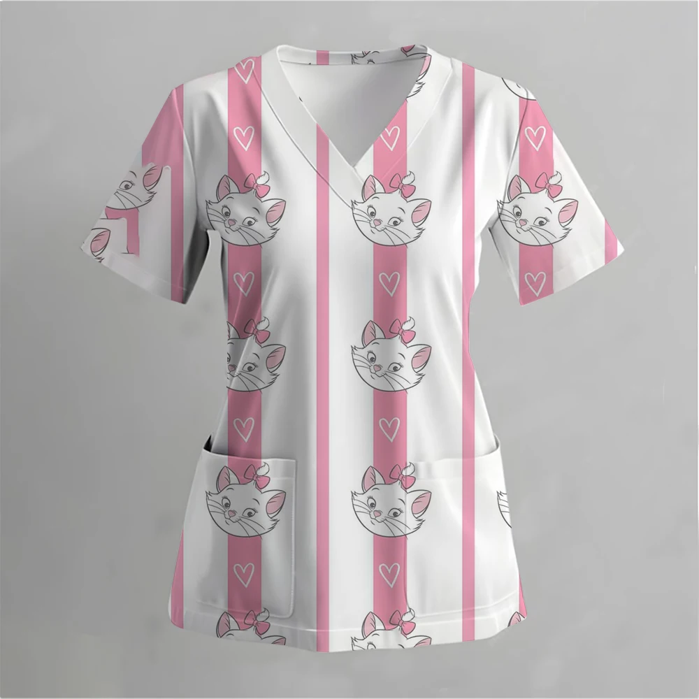 Disney Pet Mary Cat Print Scrub Tops Pet Shop Medical Uniforms Nurse V-Neck Shirt Akcesoria pielęgniarskie Doctor Scrubs Clothes