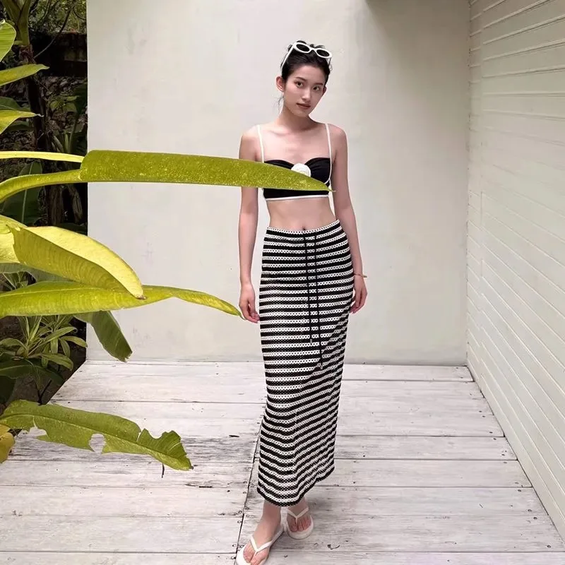 Women's Korean Pure Desire Style Bikini Three Piece Set Striped Split Swimsuit For Beach Hot Spring