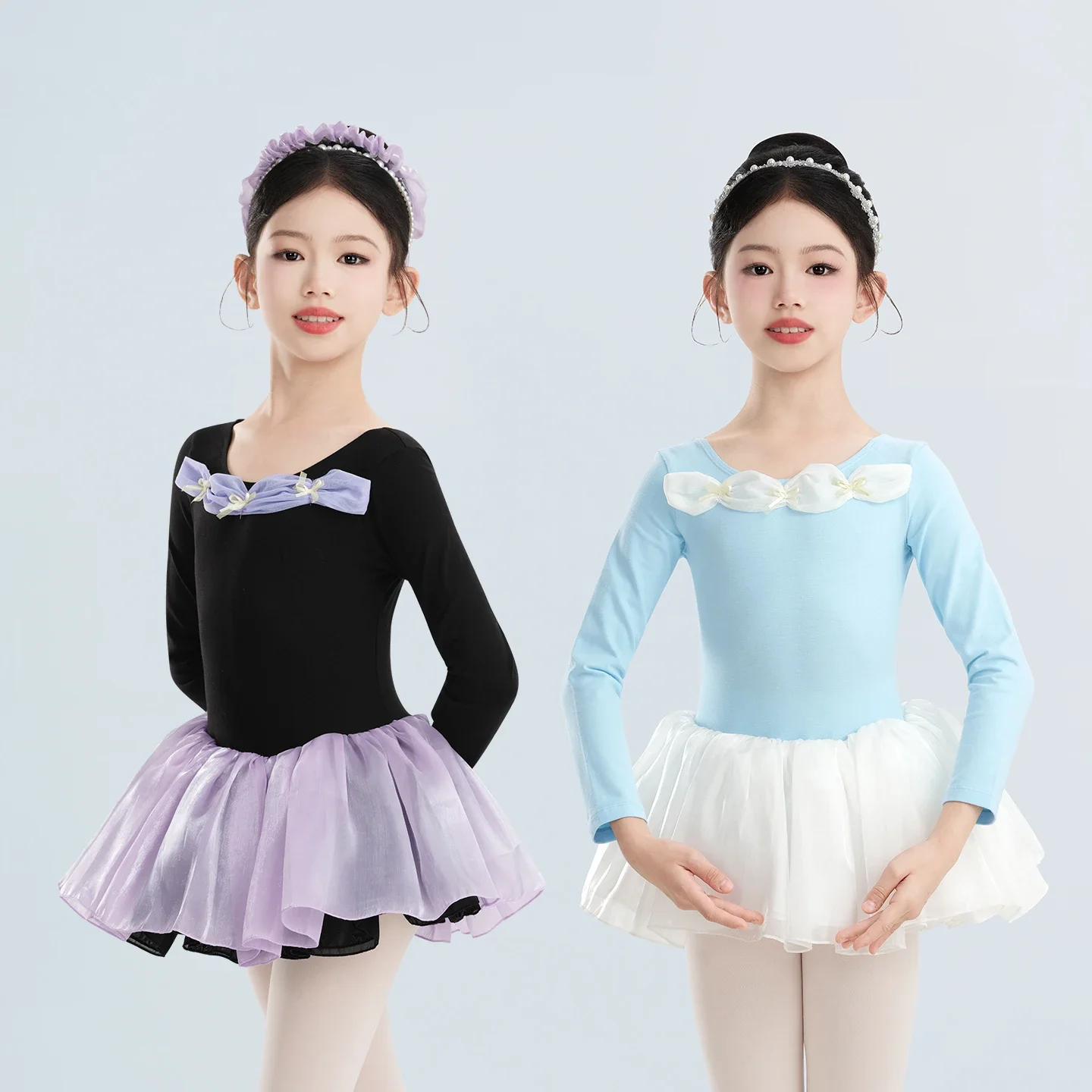 فستان باليه للفتيات والأطفال بأكمام طويلة فستان توتو للرقص مع فيونكة لعيد الميلاد فستان الأميرة رداء رقص الباليه مع تنورة الأورجانزا