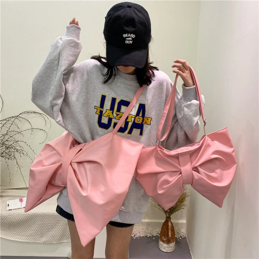 

Large Capacity Design Canvas Bag 2025 New Bow Female Student Japanese Shoulder Crossbody Messenger Bag Pink Women's Handbags