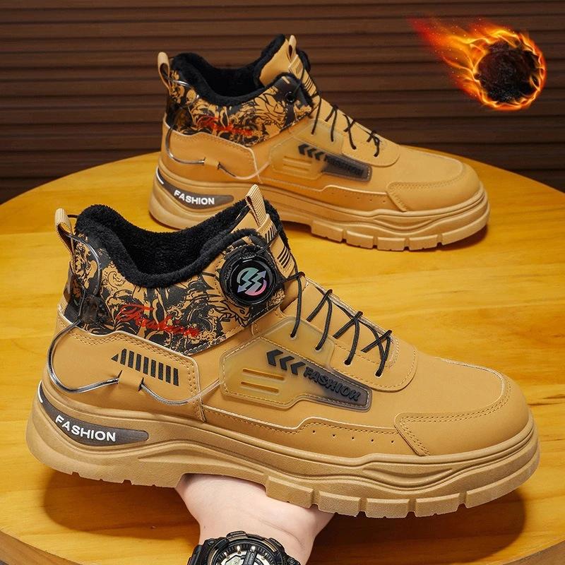 New Men's Winter Snow Boots Thermal Fur Lined Waterproof Non-Slip Chunky Sole Comfortable Ankle Boots Outdoor Shoes