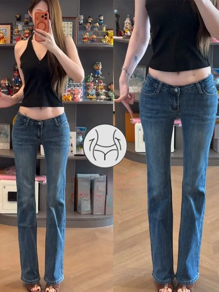 

Low Waist Flared Jeans Women's Invisible Padded Long Pants Korean Style Cotton Stretch Denim Spring Season Ladies Fashion