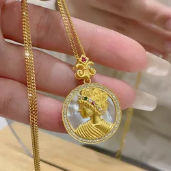 9999 24K real gold retro court style White Shell Queen necklace light luxury high fashion super expensive