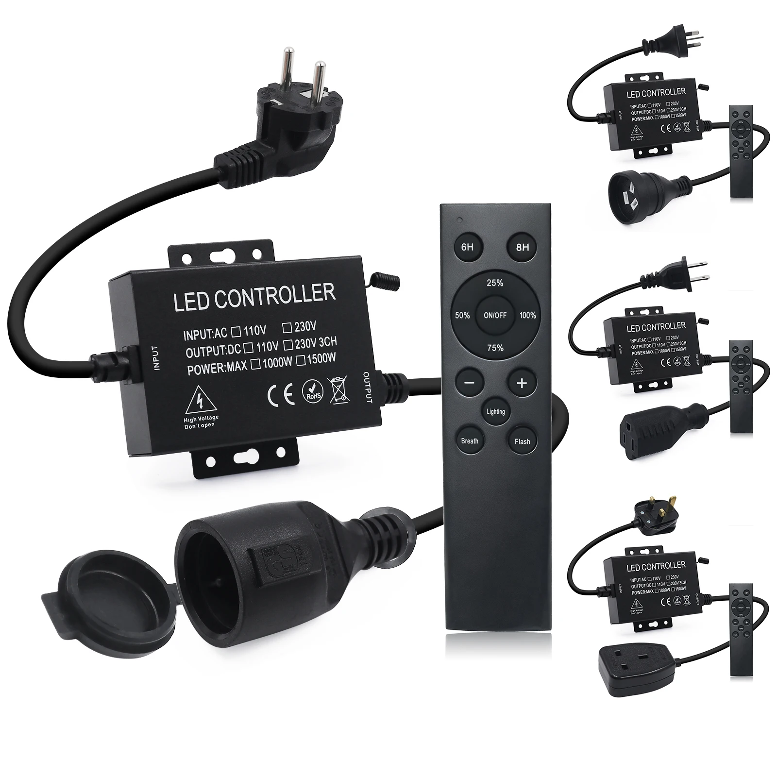 Single Color Dimmerable Controller AC 220V-240V EU/UK/AU Set 750W 1500W AC 110V-130V US Set Use For LED Strip With RF Remote