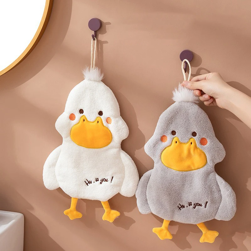 الكرتون لطيف بطة مسح منشفة اليد المرجان المخملية منشفة مربعة المنزلية المطبخ الحمام الأطفال اليد القماش