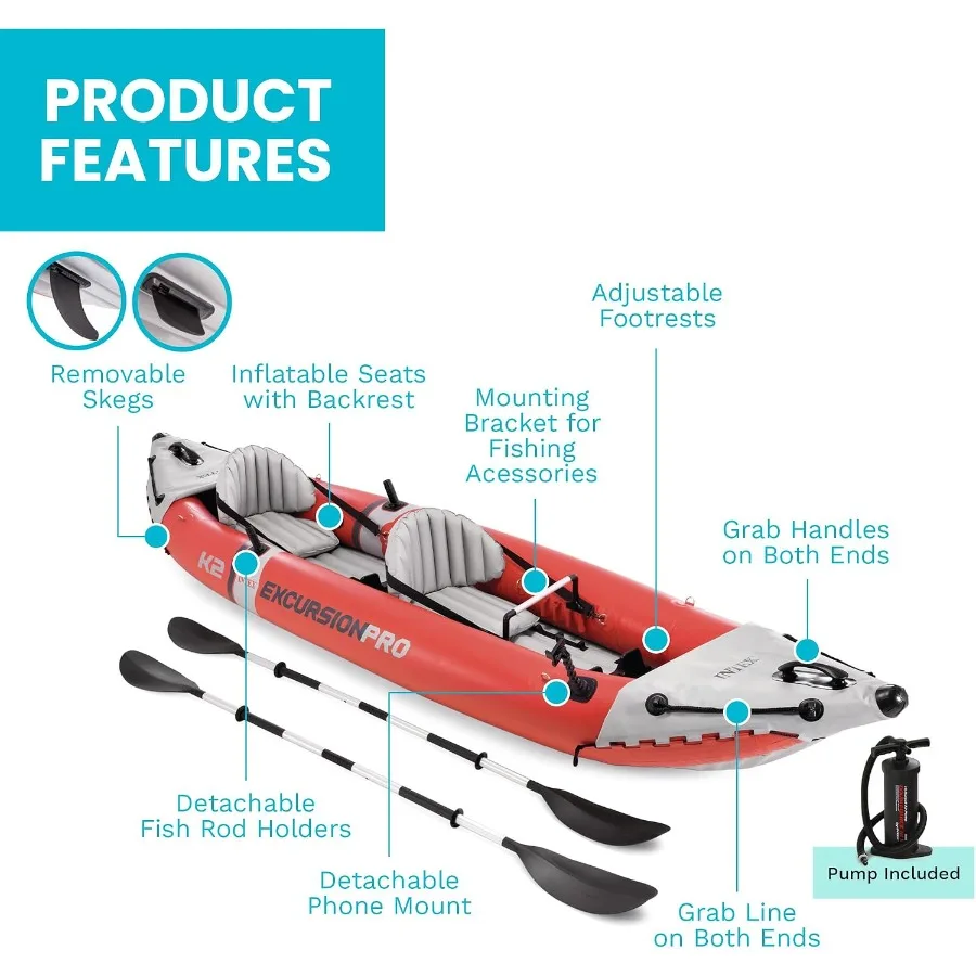 INTEX Excursion Pro K2 Inflatable Kayak 2-Person Set with Paddles & Pump - view 5