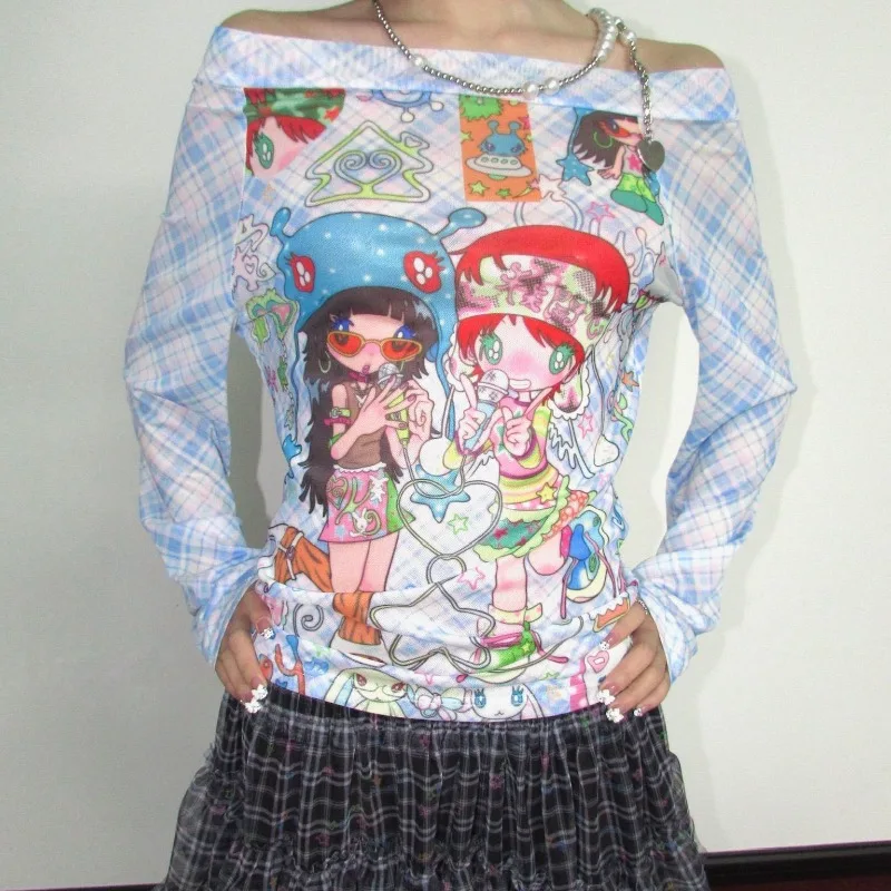 

Top Women's Spring Summer Checkered Stretch Mesh Breathable UV Protection Long Sleeve T-Shirt New Comfortable Minimalist Casual