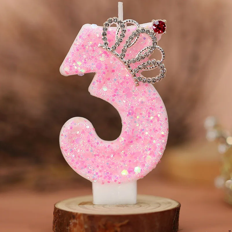 Kuchen-Zahlenkerzen, Geburtstagskerze, rosa Farbe, kreative Kerze, Prinzessin, Krone, Mädchen, alles Gute zum Geburtstag, Party-Dekoration