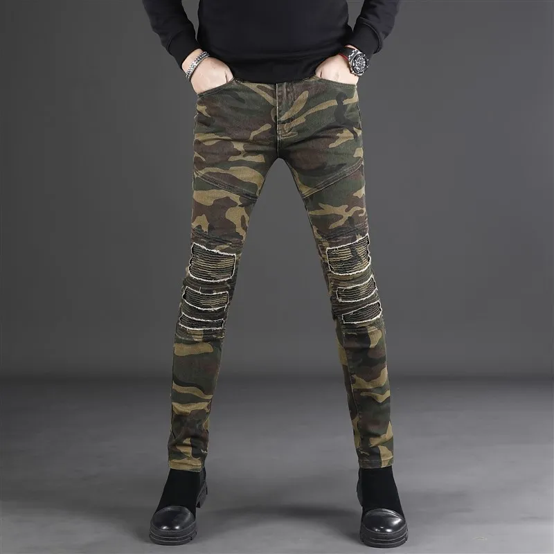 

High-End Camouflage Slim Fit Men's Jeans Casual Versatile Autumn Winter 2024 New Sle Comfortable Wear Resistant