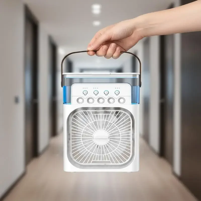 

Portable 3-in-1 Air Cooler Fan LED Night Light 5 Hole Humidifier For Bedroom Office Dormitory Efficient Cooling