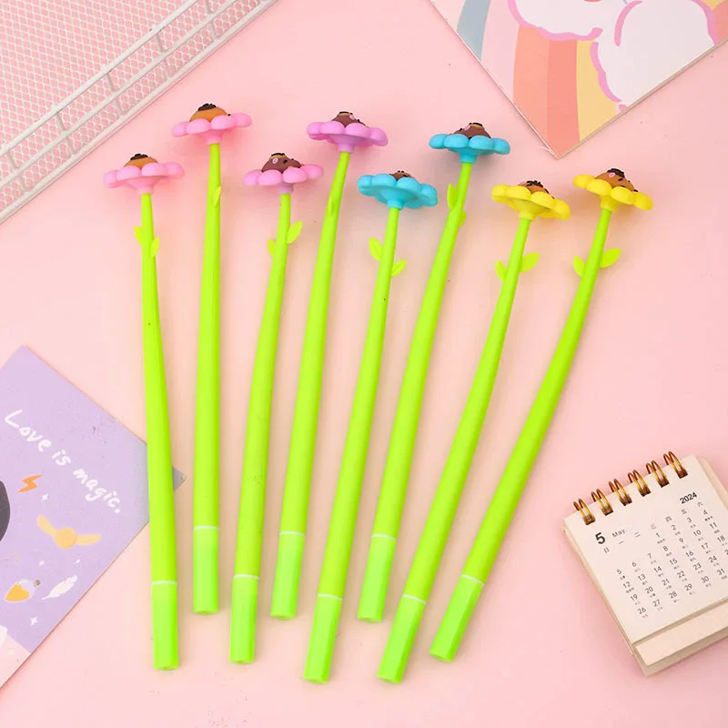 أقلام كاواي كابيبارا! أقلام جل لطيفة قابلة للمسح على شكل عباد الشمس، لوازم مدرسية ممتعة للمكتب والمدرسة، هدية قرطاسية يومية