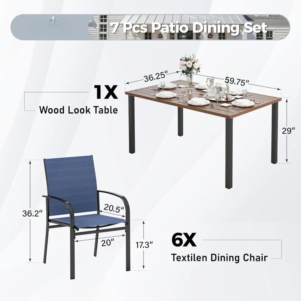 Patio Dining Sets , Wood-Like Table Top for Outdoor Kitchen Lawn Garden,Backyard,Outdoor Dining Chairs Rectangular Dining Table