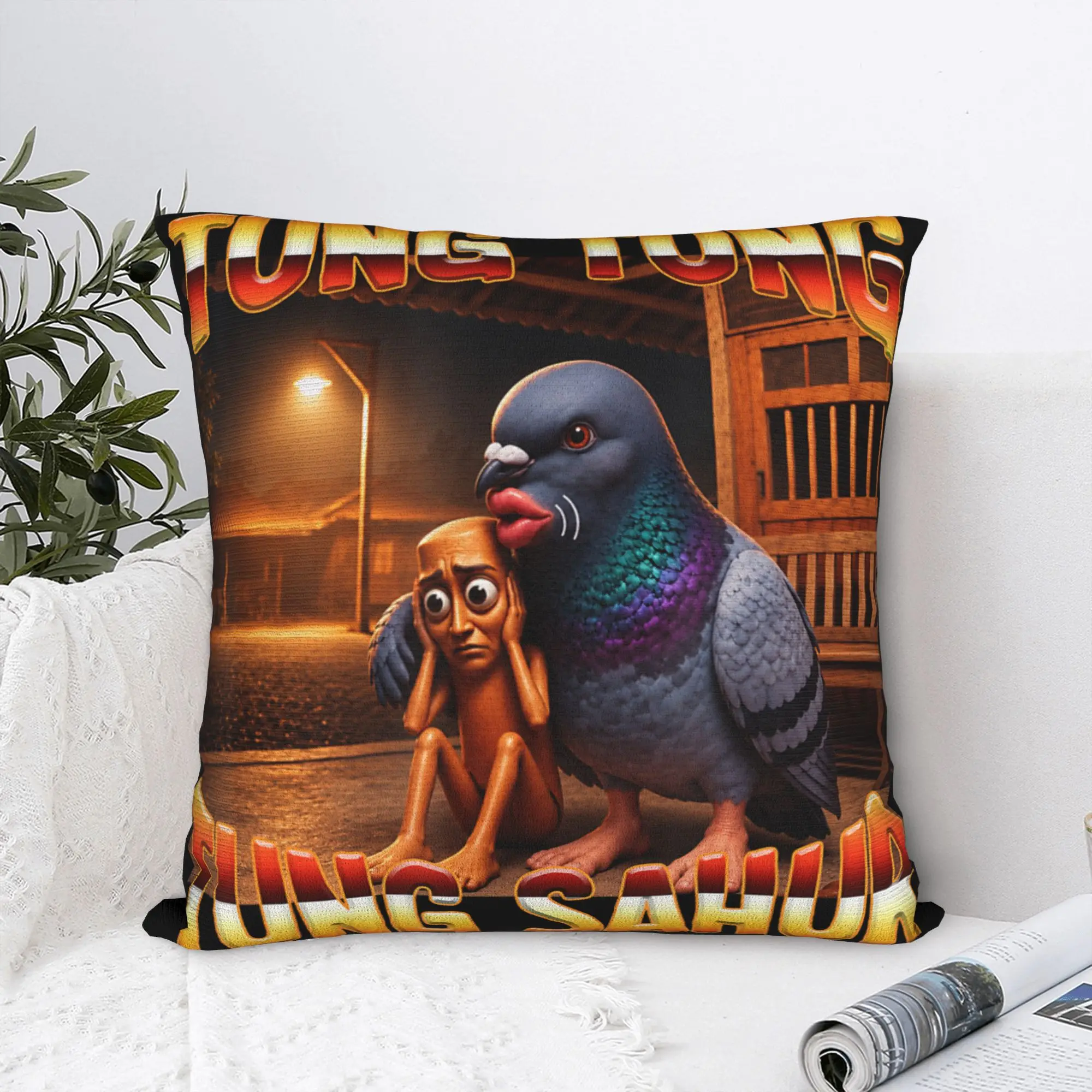 Funny Tung Tung Sahur Cantina Pigeon Brainrot Meme Pillow Case  Comfy Pillow Cover For Living Room Sofa Retro Trendy Pillowcases