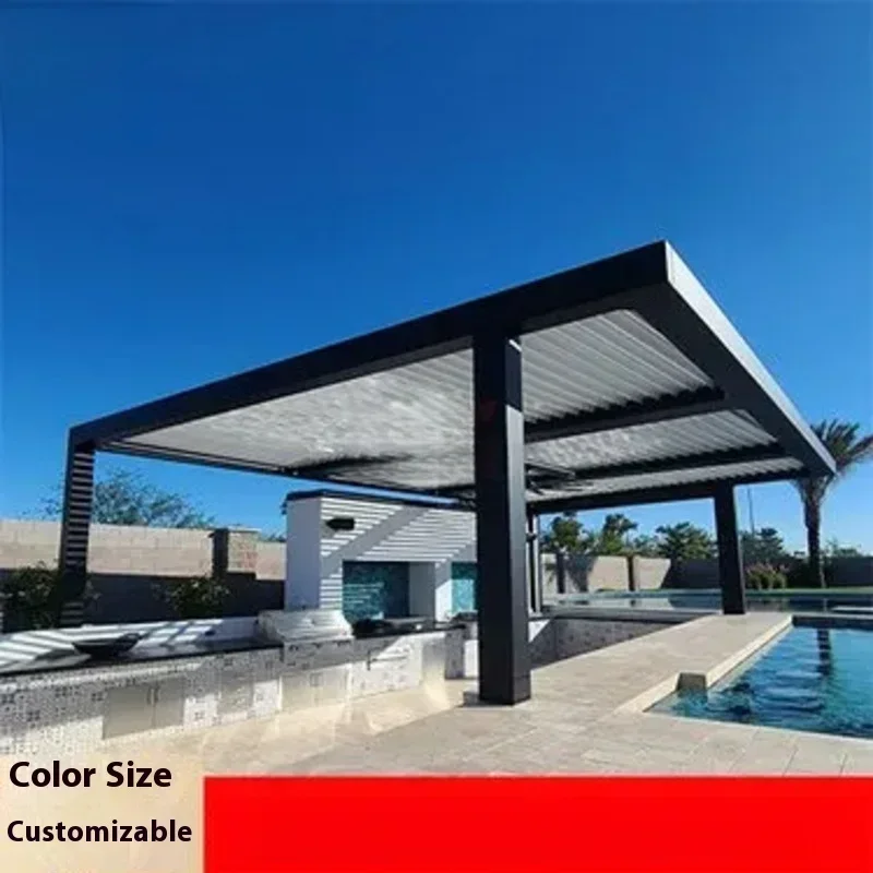 Wind Resistant Retractable Electric Patio Cover Sunshade Electric Outdoor Garden Canopy Arches Rainproof Gazebo Electric Intelli