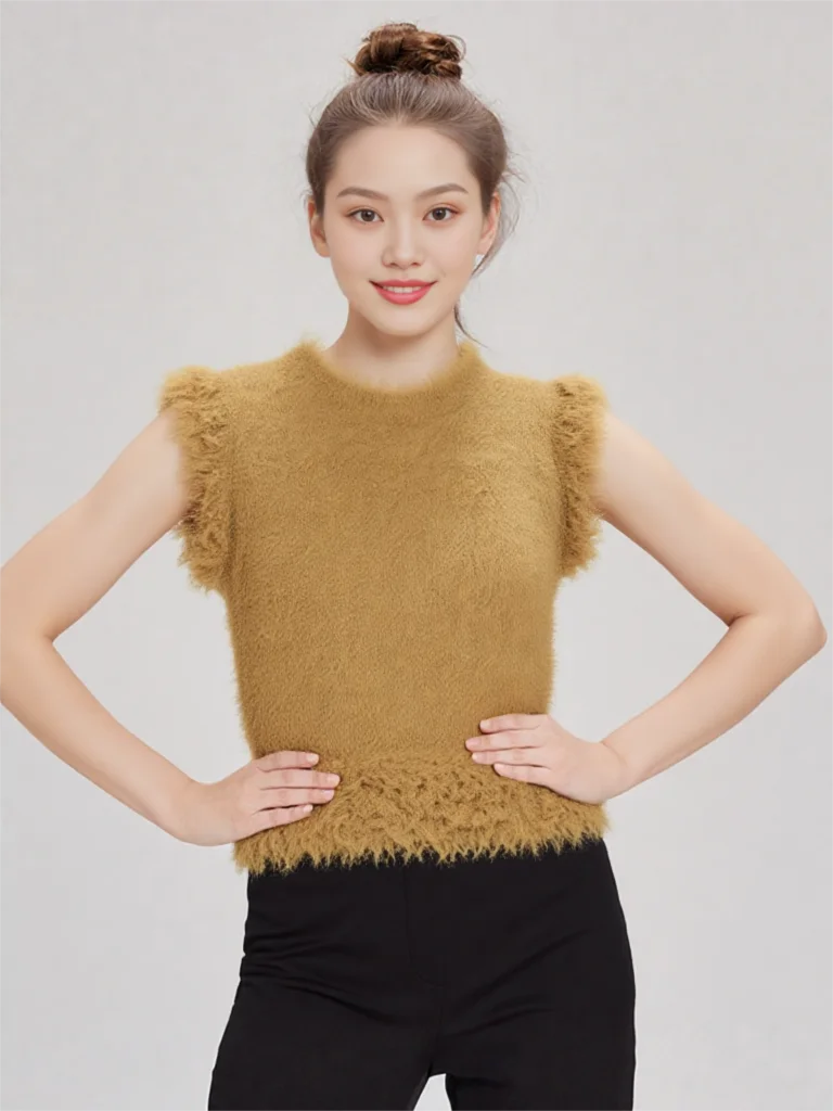 Fashion Tassels Faux Fur Tops For Women Round Neck Sleeveless Brand Short Vest Female 2025 Winter Autumn New In Chic Tank Top