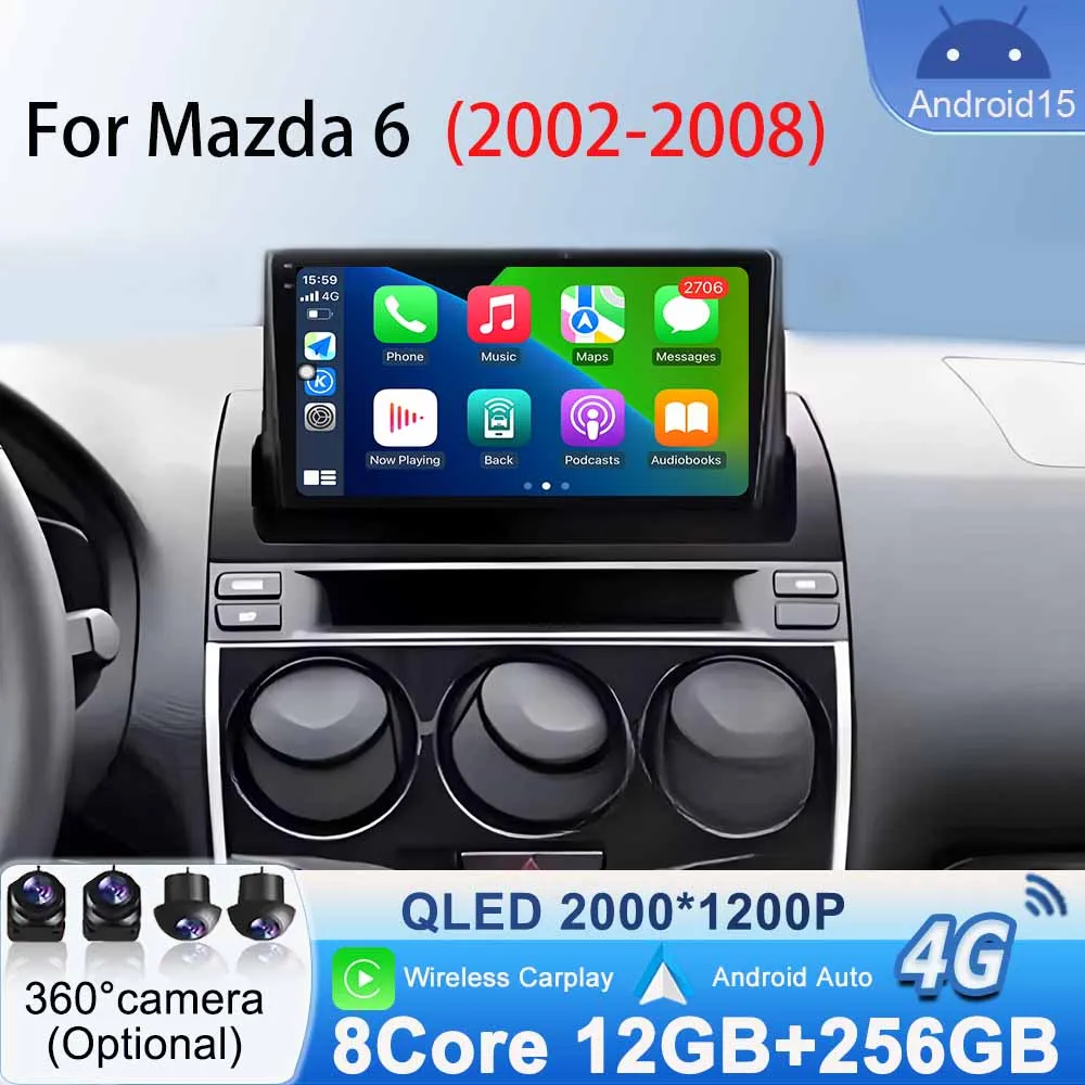 Автомобильный радиоприемник NO 2 Din для Mazda 6 2002–2008 Мультимедийное видео Android 15 GPS-плеер Навигация Аудио Carplay Стерео Bluetooth Авто Автомобильный радиоприемник NO 2 Din для Mazda 6 2002–2008 Мультимедийное видео Android 15 GPS-плеер Навигация Аудио Carplay Стерео Bluetooth Авто