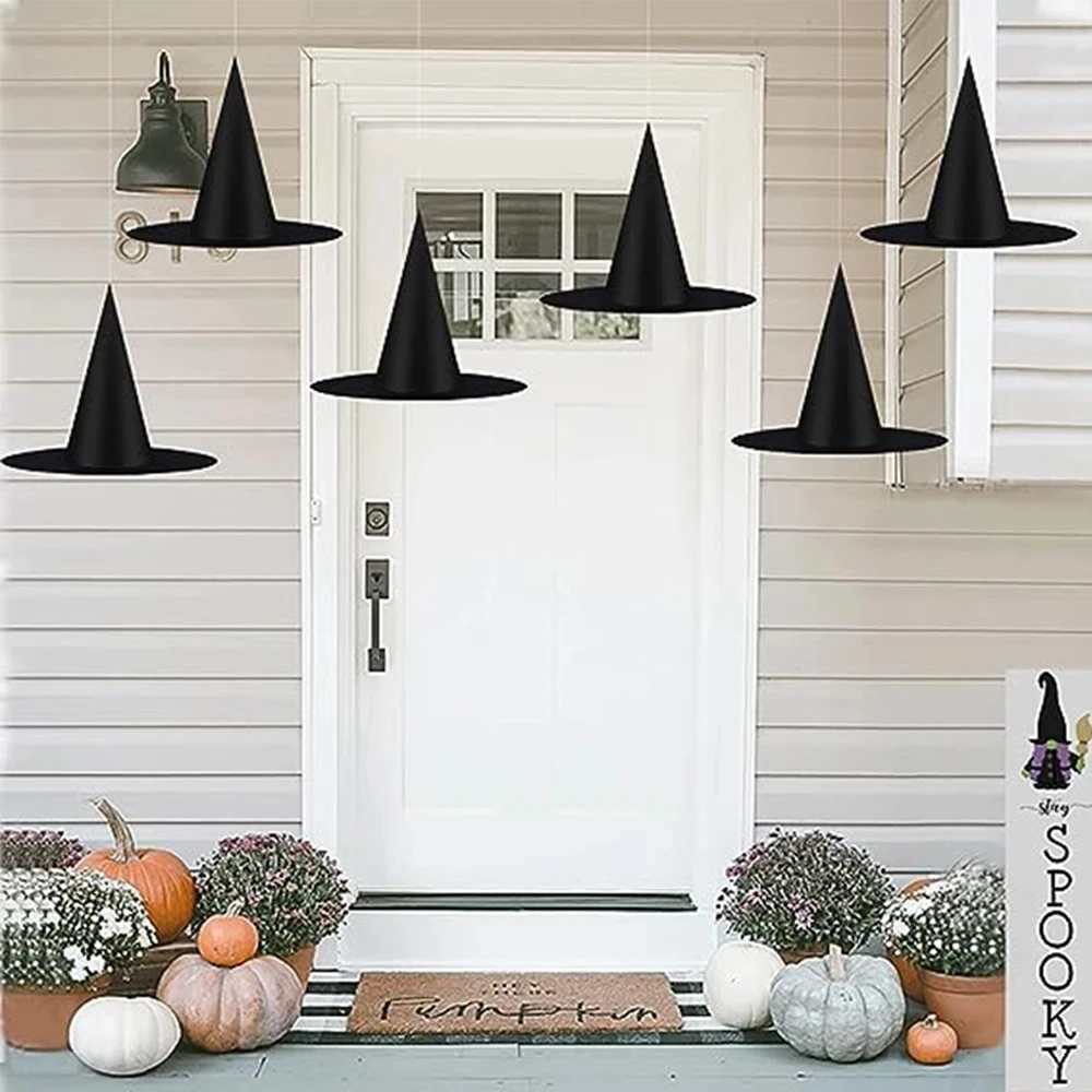 1–12 Stück Halloween-Hexenhüte, schwarz, hängende Dekoration für Party, Erwachsene, Kinder, Kostümzubehör, Hexerei, Partygeschenke, Zubehör – Detail 5