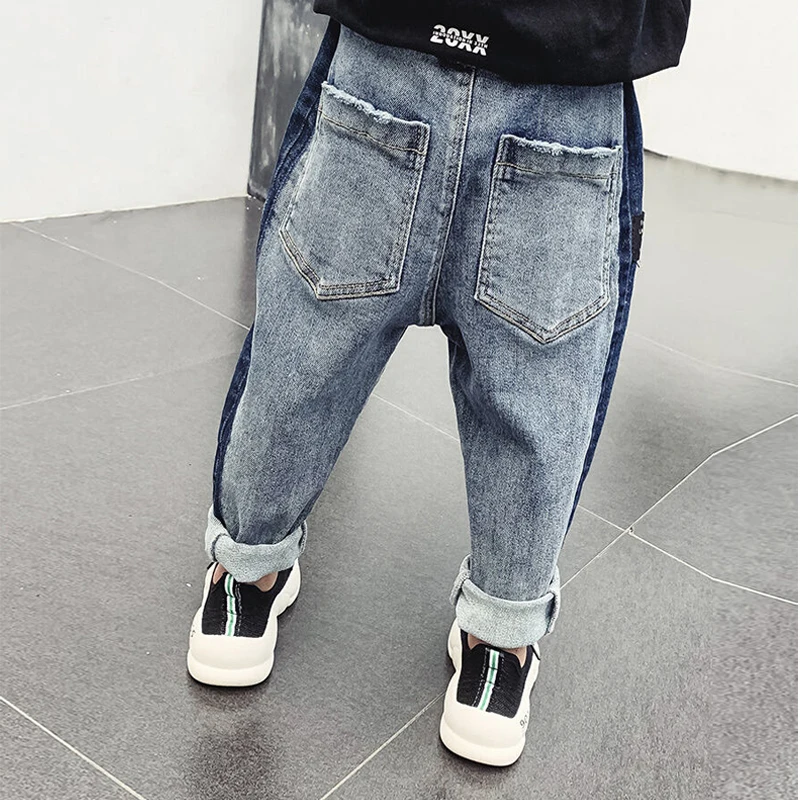 DIIMUU Teenage Child Boys Jeans Casual Elastic Waist Light Washed Straight Denim Clothing Pants Kids Clothes Bottoms Trousers