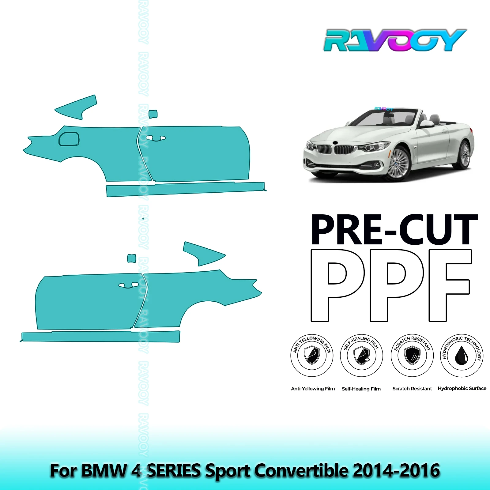 

For BMW 4 SERIES Sport Convertible 2014-2016 8.5mil Clear Matte Pre-Cut PPF Door & A/B Pillar Kit TPU Paint Protection Film Set
