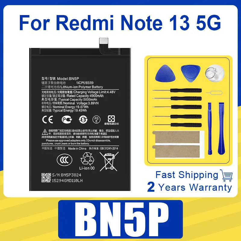 

Brand-New Replacement Battery BN5P Mobile Phone Backup For Xiaomi Redmi Note 13 5G Batteria Battery Batteries + Kit Tools