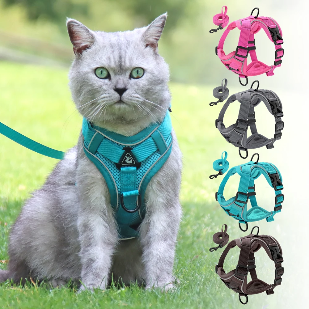 

Cat Harness and Leash Set for Escape Proof Reflective Cat Vest Harness with Strips Adjustable Soft Mesh Vest for Kitten Puppy