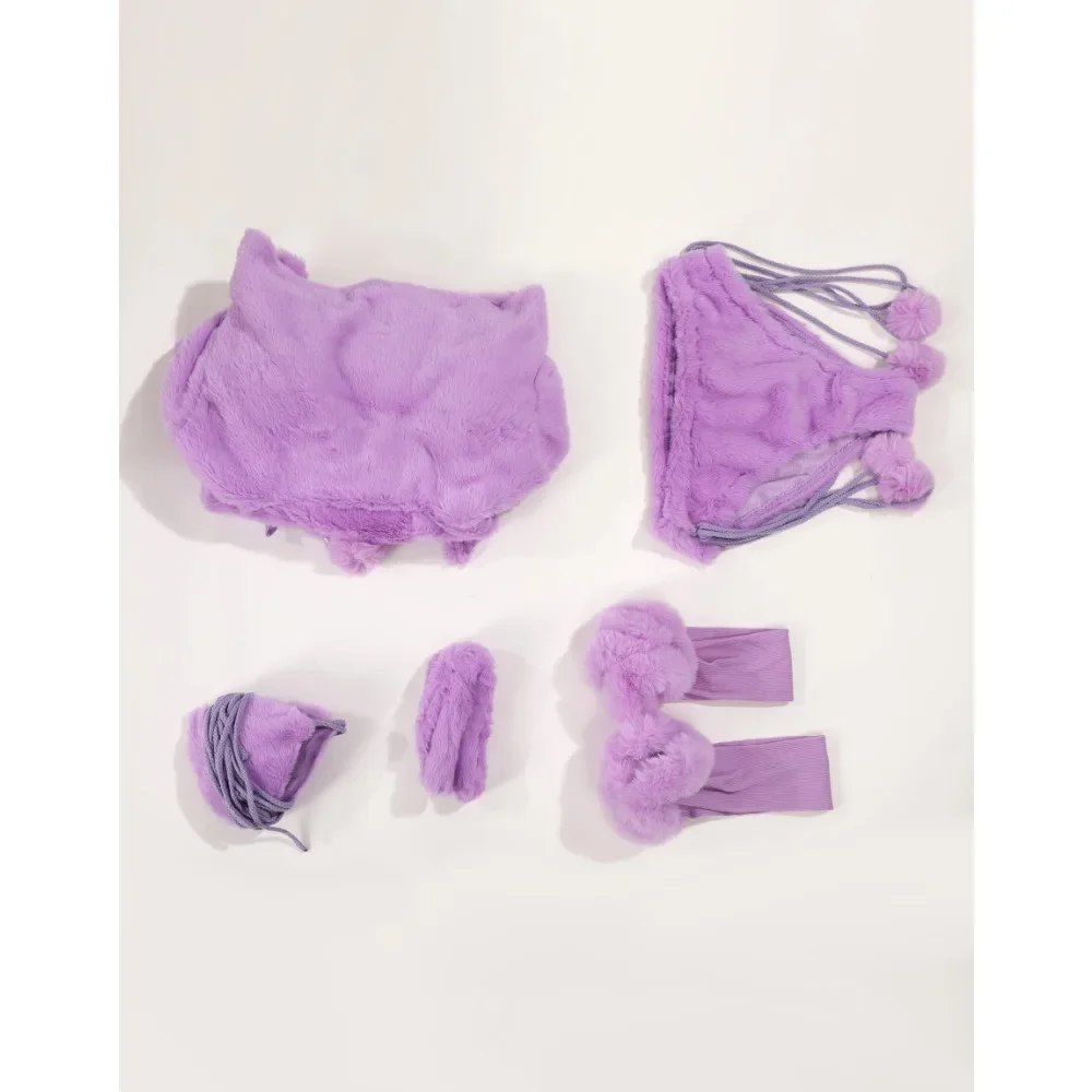 Mobbunny-Luvas Pata Peludas Hoodie e Sutiã Calcinha com Meias, Lingerie Sexy, Homewear Pelúcia Roxo, Derivado PM, Kawaii