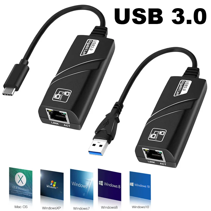 USB 3.0 A Wired USB TypeC To Rj45 Cable 1000Mbps Lan Ethernet Adapter Network Card for PC Computer Macbook Laptop Notebook