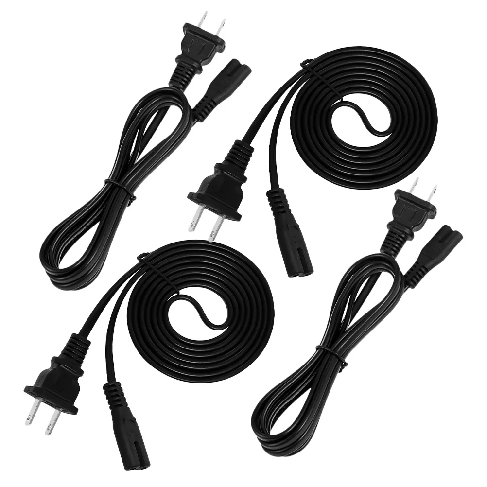 

4Pcs 2-Prong Power Cord 8-Shaped Design Long Length Stable Supply for Home Appliances Power Cord