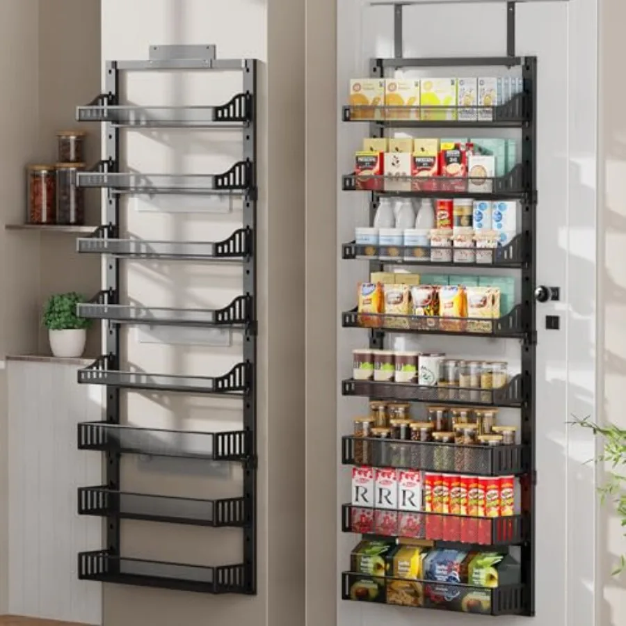 

8-Tier Over the Door Pantry Organizer Large Metal Door Spice Rack with Adjustable Basket 2 in 1 Wall Mount or Hanging Heavy-Dut
