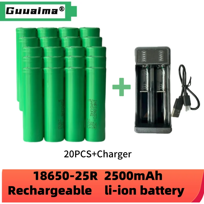 Free Shipping100% New original 3.7V 18650 Battery 2500mah 25R 2500mah 20A battery scrap lithium battery screwdriver flashlight