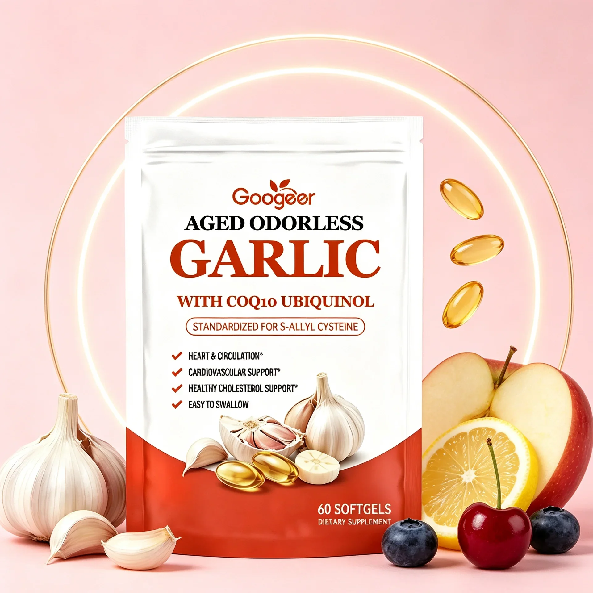 Elderly Daily Garlic Extract Capsules Vascular Cleaning Supplement Cardiovascular Heart Health Regulate Cholesterol Blood Lipids