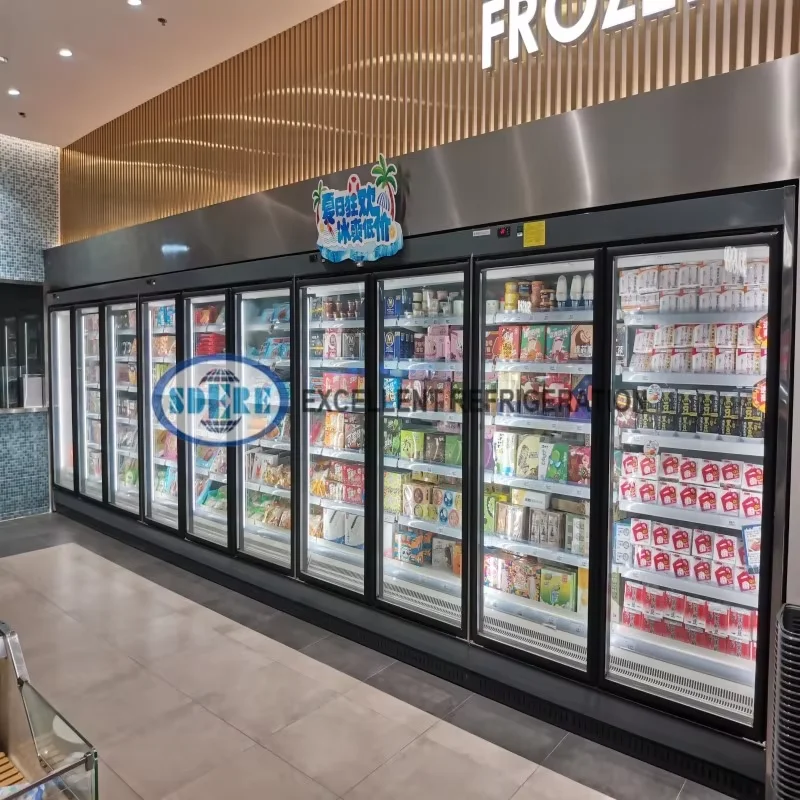 Customized Commercial Multideck Cabinet Glass Door Showcase Fridge Upright Freezer Display Refrigerator Equipment