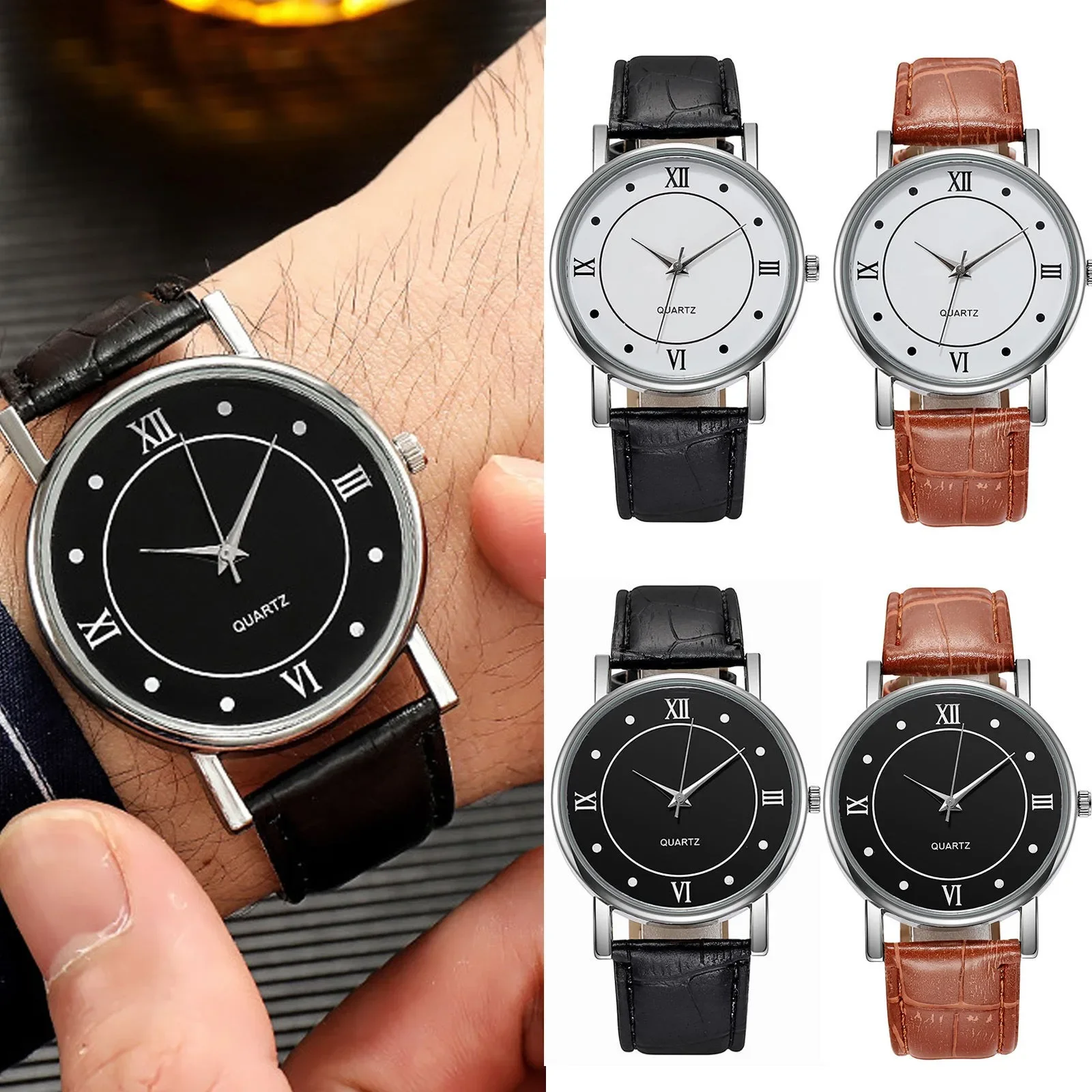 Reloj de cuarzo clásico Simple para Hombre, Reloj de pulsera de cuarzo de negocios con esfera redonda de cuero, Reloj de pulsera informal clásico Simple para Hombre